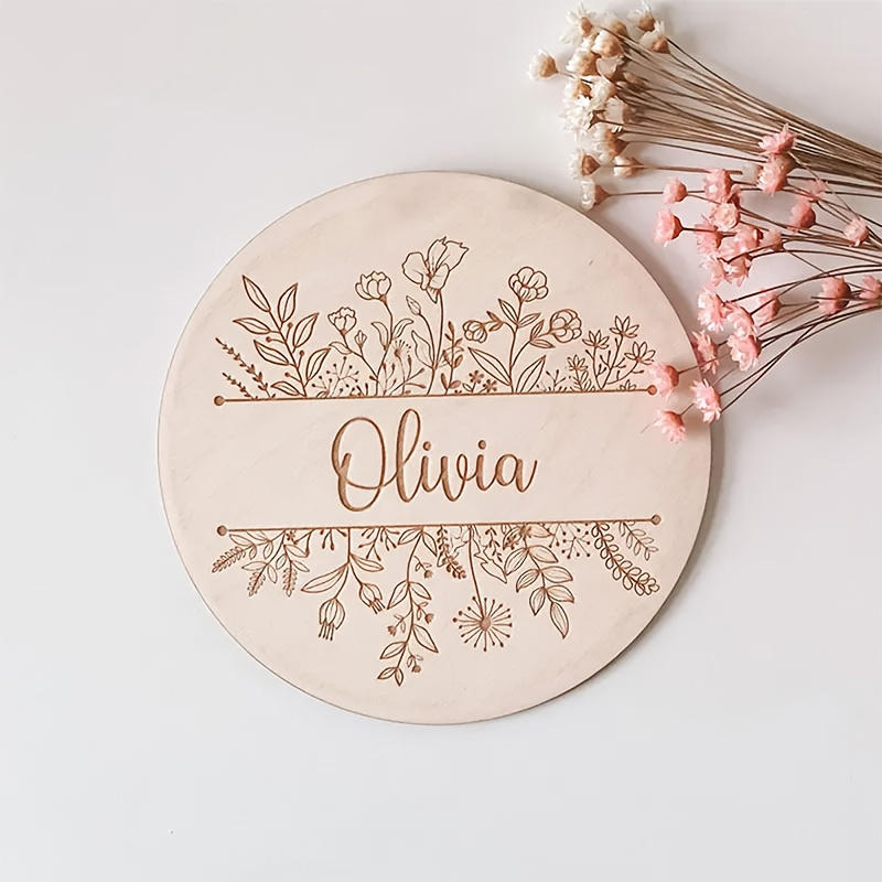 Home Decor Rustic - Kişiye Özel Çiçek Desenli İsim Plaketi,