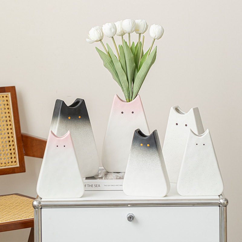 Glass Vase Nordic - Sevimli Kedi Görünümlü Seramik Vazo, İskandinav