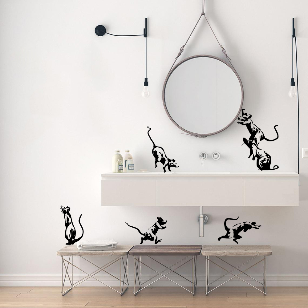 Home Decor Vinyl Flooring - 5 adet Banksy tuvalet Rats duvar