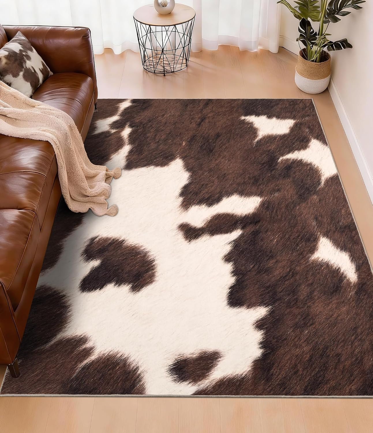 Cowhide Rug Faux - Kahverengi Suni Deri Halı, Yumuşak Düşük