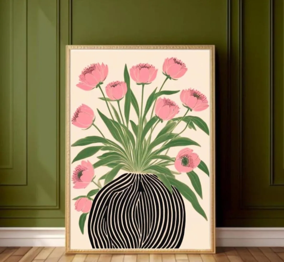 Home Decor Vase - Çerçevesiz Bir Çiçek Posteri, Malzeme Duvar