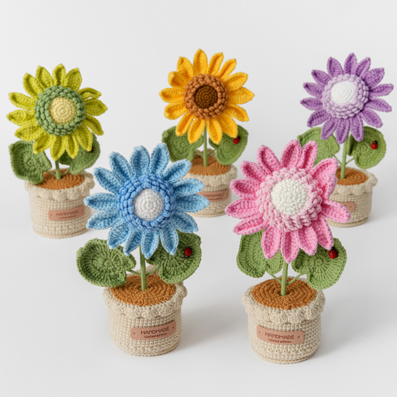 Yarn Home Decor - Yaratıcı Dokuma Büyük Ayçiçeği Ipliği Saksı