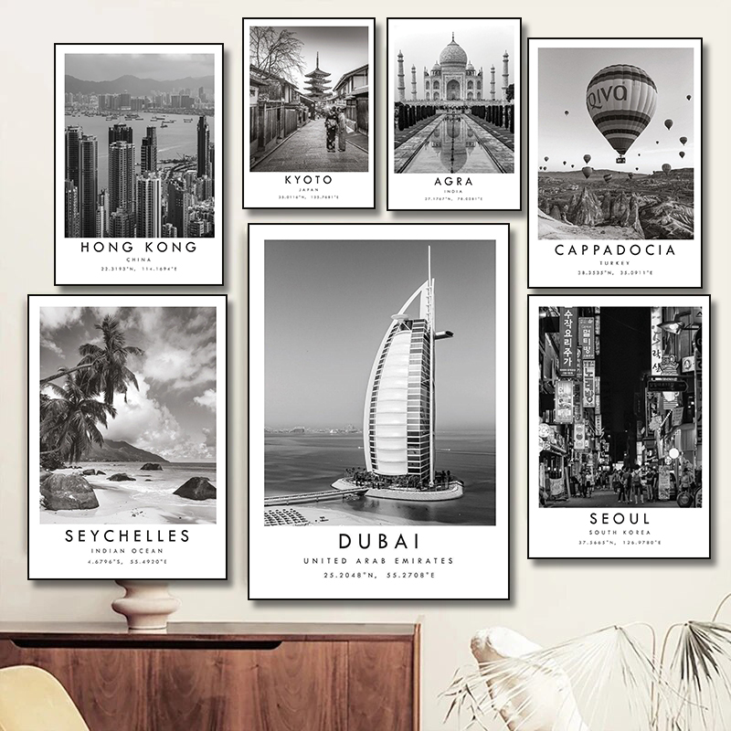 Home Decor Dubai - Siyah Beyaz Seyahat Şehir Posteri Dubai