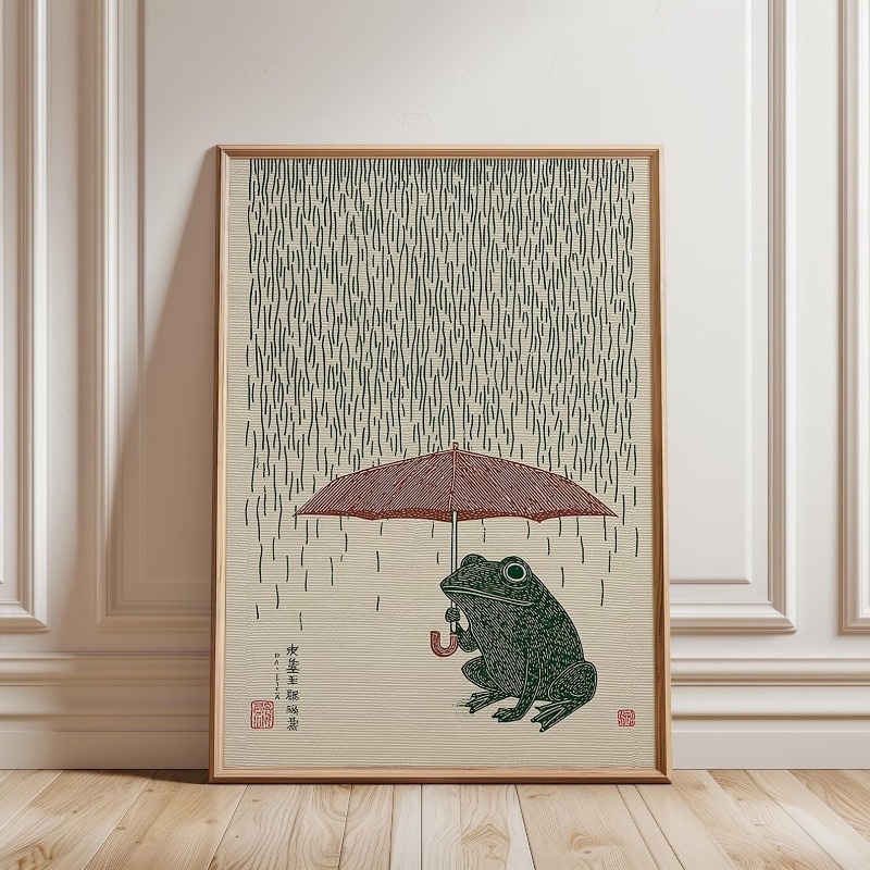 Home Decor Japandi - Japon Kurbağa Şemsiye Posteri, Sanatsal Baskı