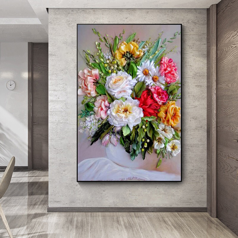 Home Decor Vase - Tuval Boyama Çiçekler Baskı Posteri Buket