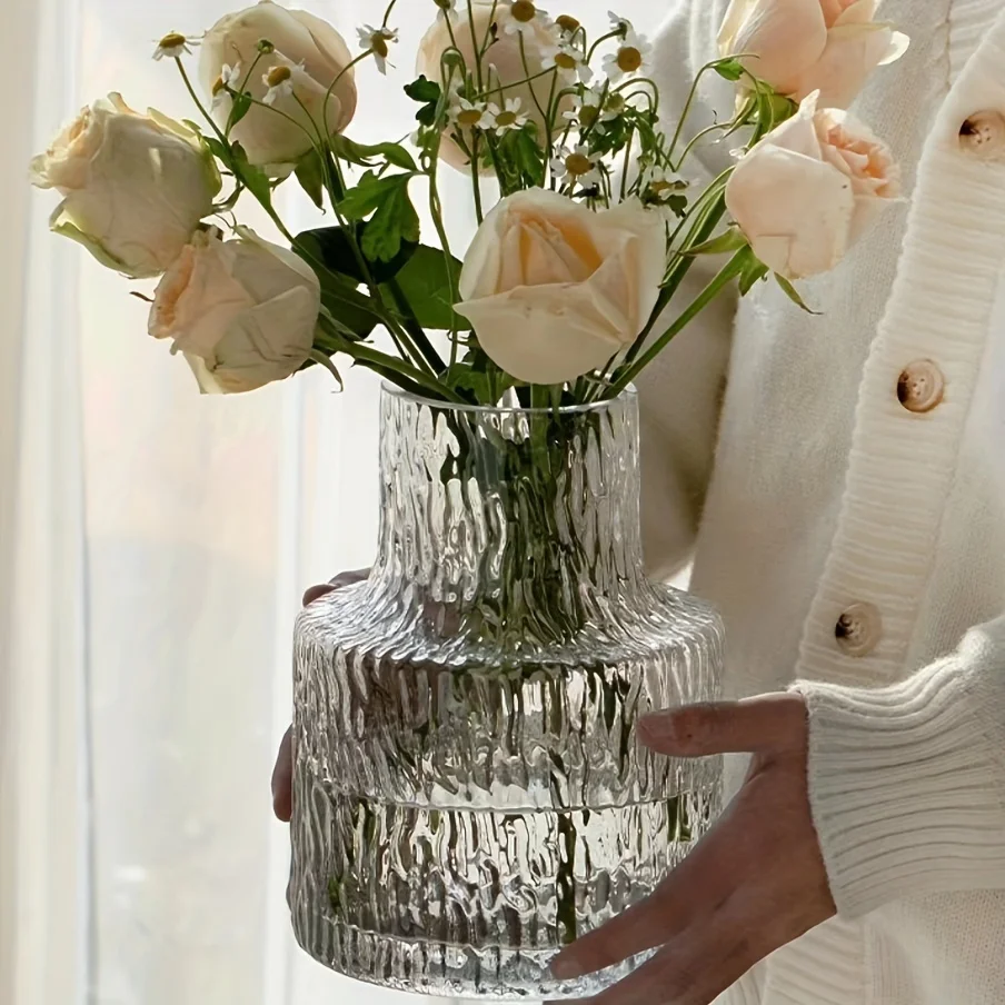 Glass Vase Nordic - Geniş Ağızlı Çiçek Aranjmanları İçin İdeal,