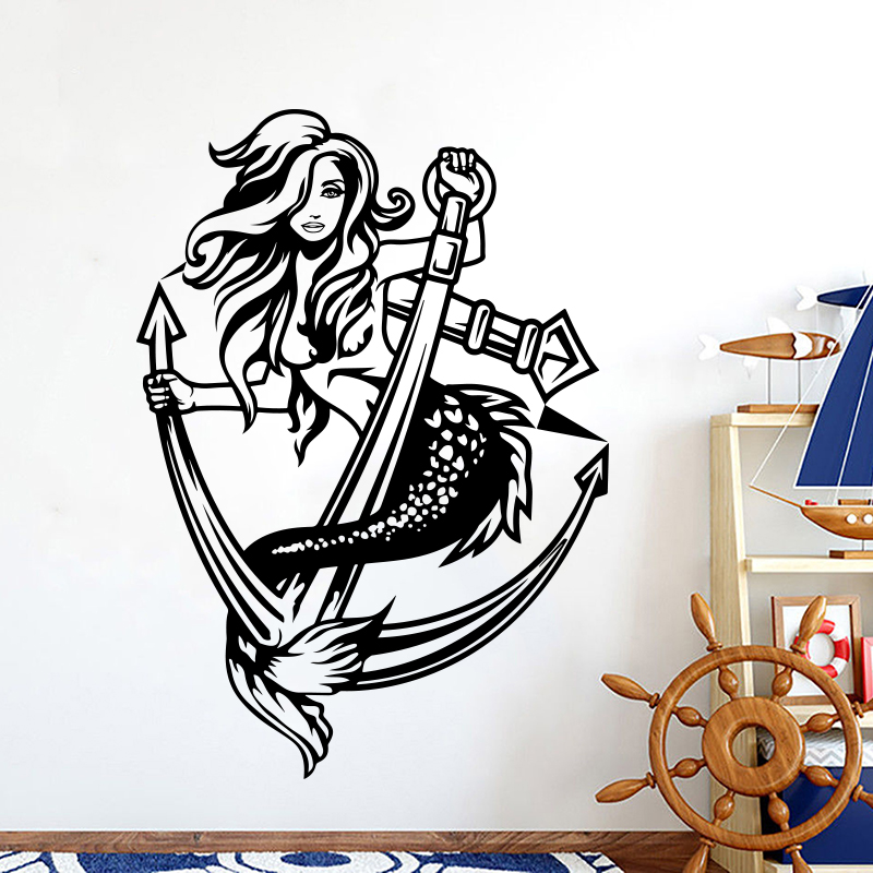 Home Decor Vinyl Flooring - Seksi Mermaid kız Lady çapa duvar