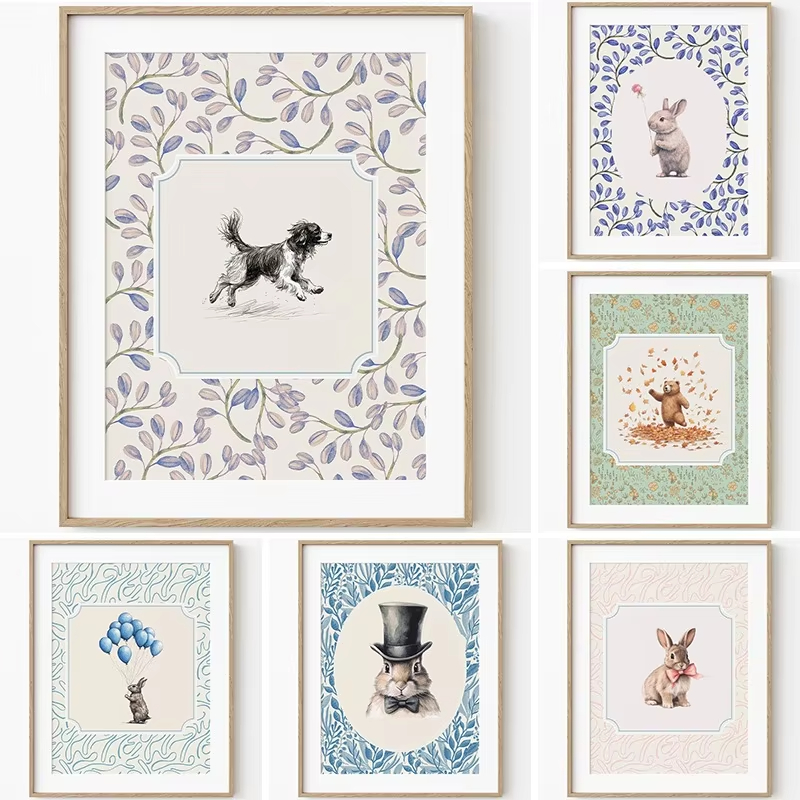 Home Decor Japandi - İskandinav Vintage Hayvan Posterleri: Tavşan, Köpek,