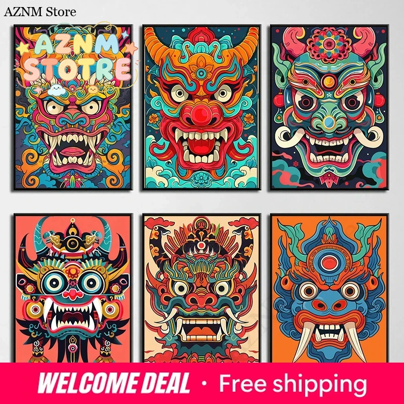 Home Decor Japandi - Japon Şeytanı Oni Samuray Yokai Maskesi