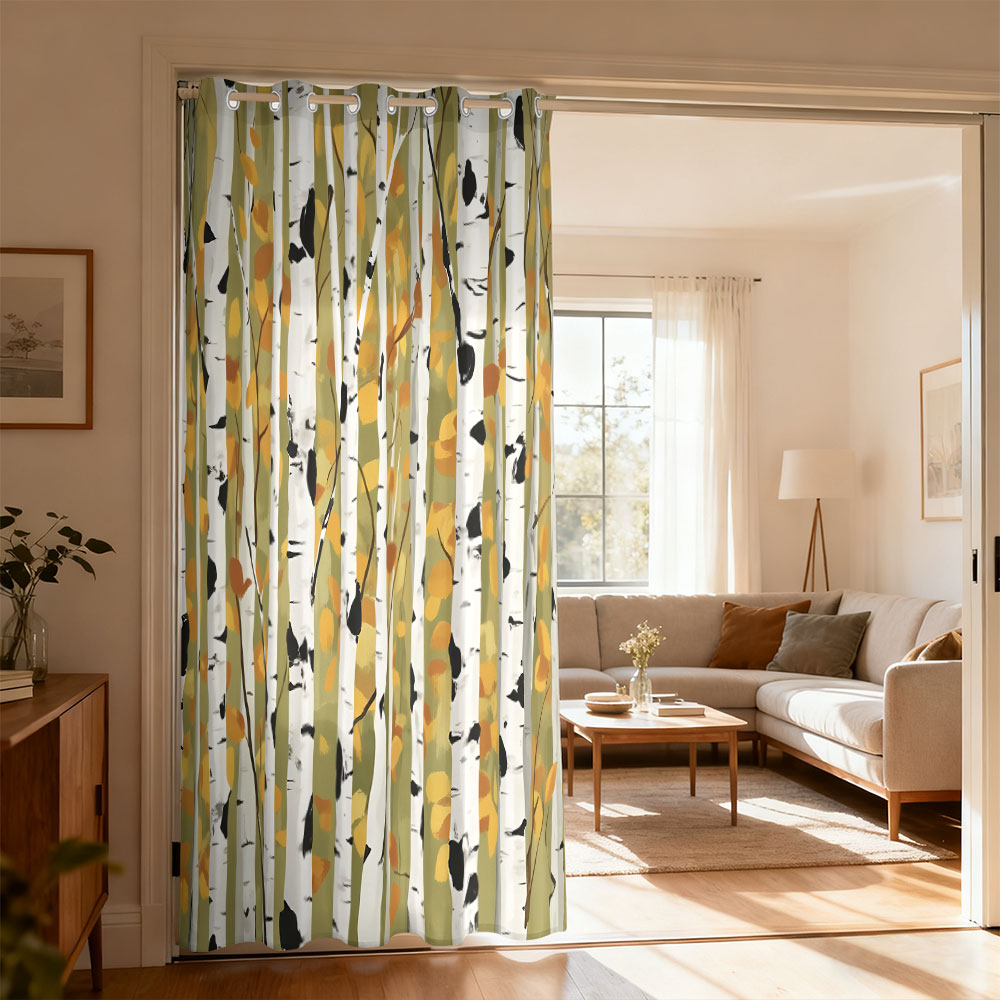 Home Decor Curtains - 1 adet sonbahar huş ağacı ormanı