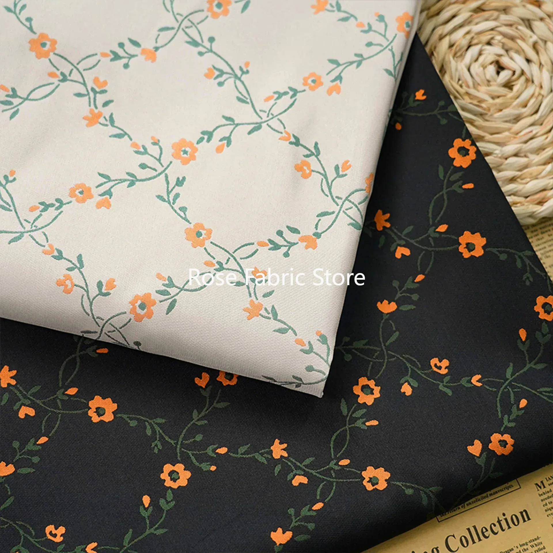 Yarn Home Decor - 1 metre Küçük Çiçek Desenli Jakarlı