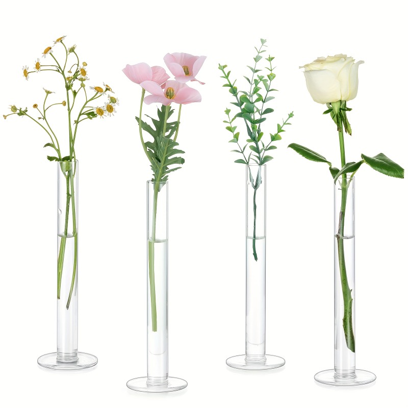 Glass Vase Nordic - 4 Adet İnce Düz Cam Vazolar